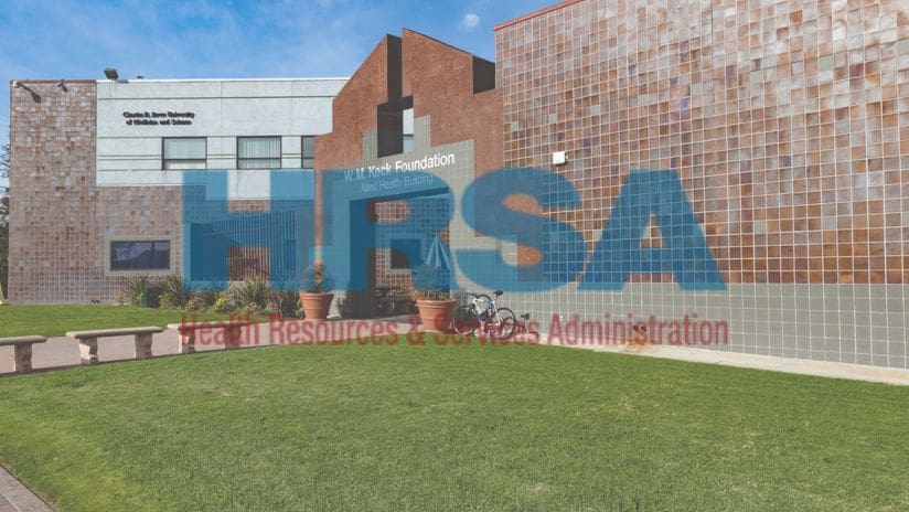 CDU Campus photo with the Health Resources and Services Administration (HRSA) logo.