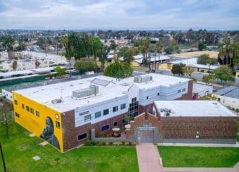 Aerial image of CDU campus building, HBCU